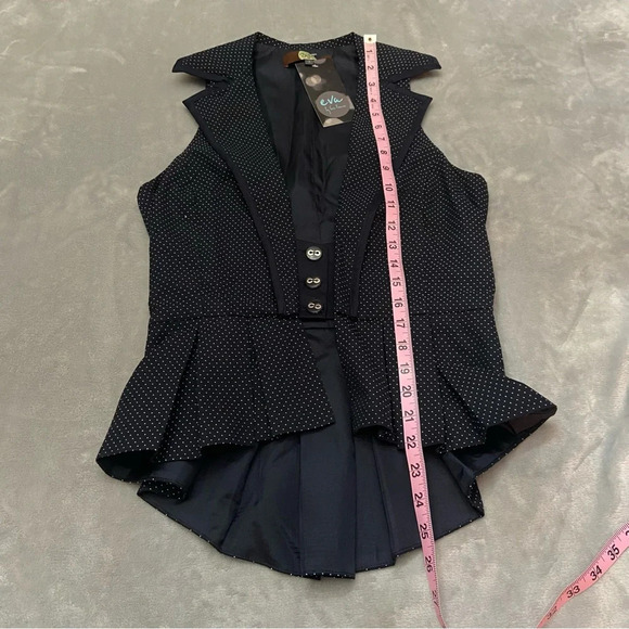 New! Eva Franco Dark Blue White Dot Pleated Peplum top - 27307 - Picture 5 of 7